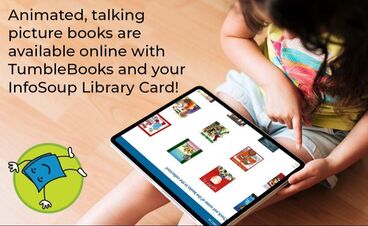 Young child looking at TumbleBooks on a tablet